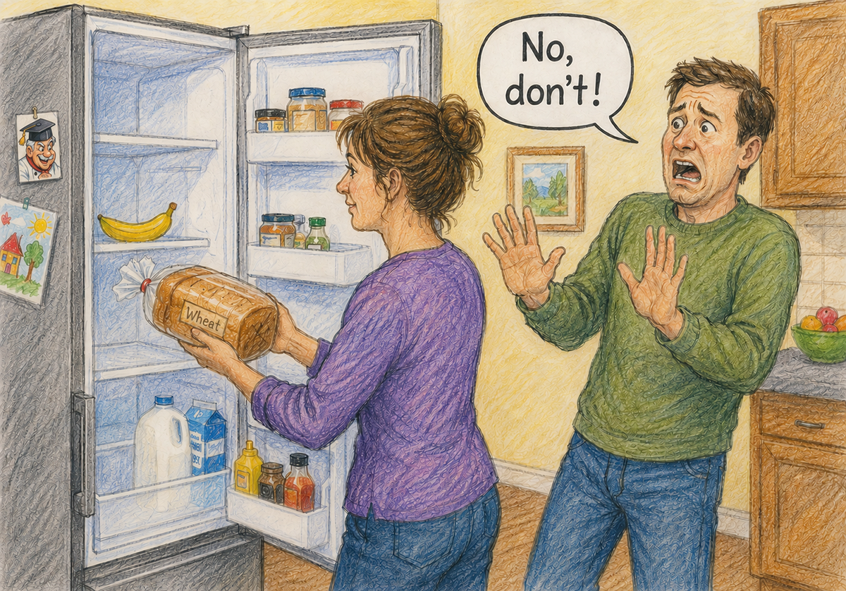 Putting bread in fridge