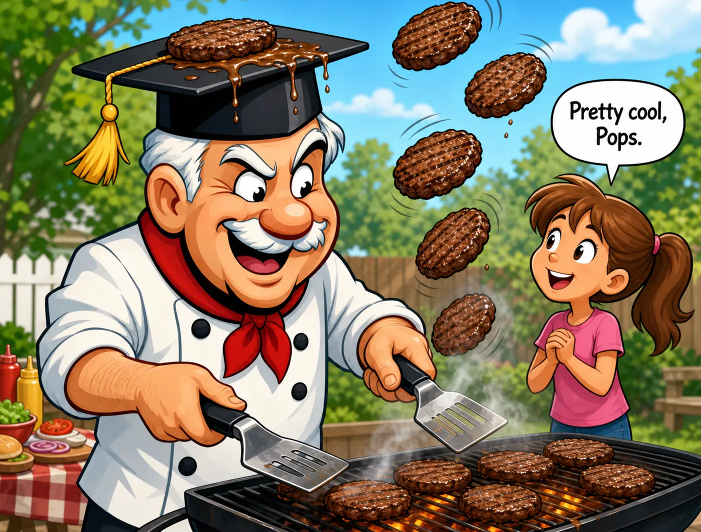 Chef flipping multiple burgers