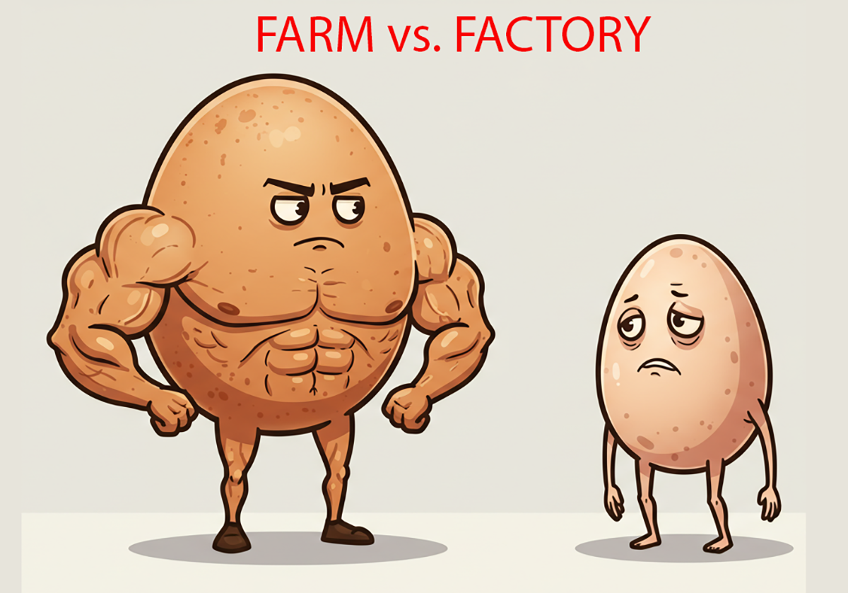 Farm egg versus factory egg