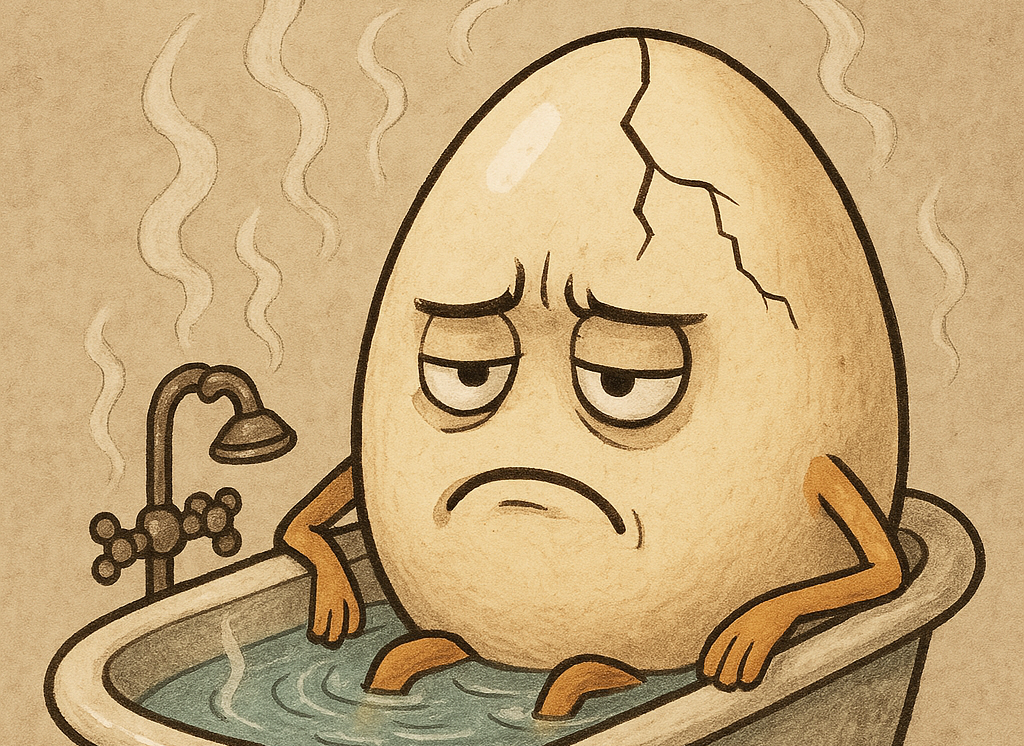 Cracked egg in hot tub