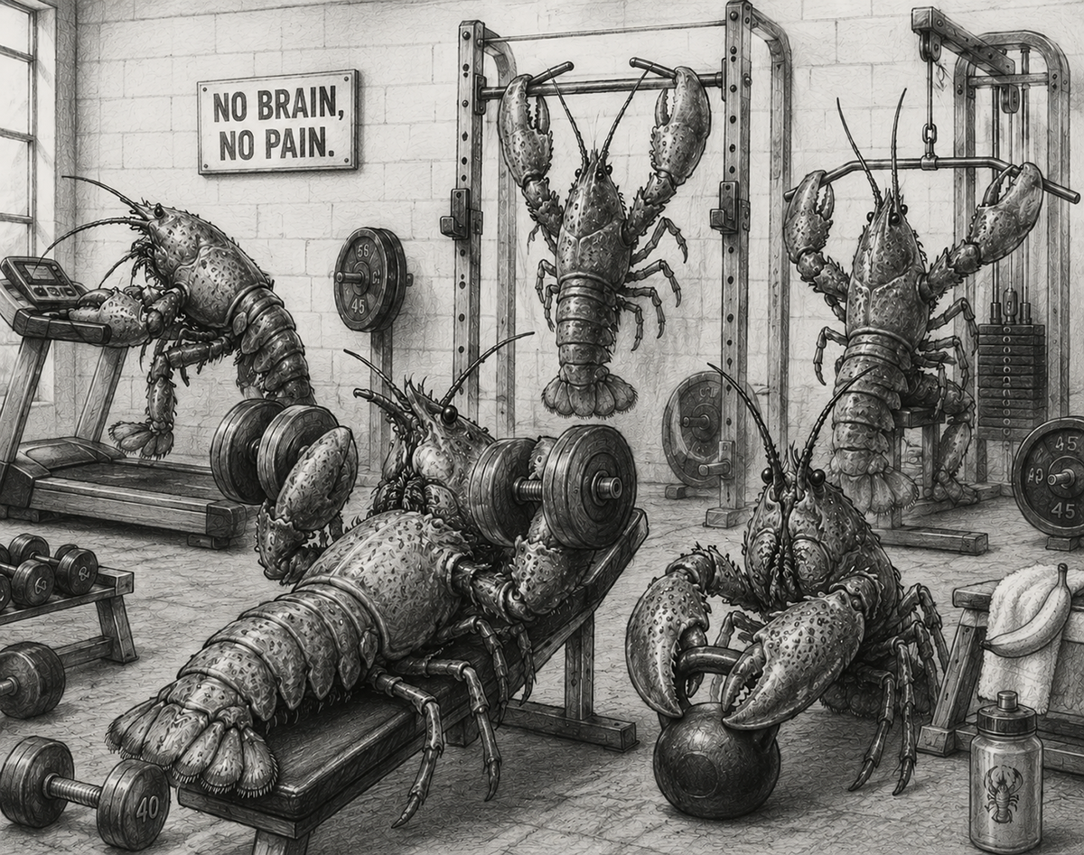 Lobsters working out in gym
