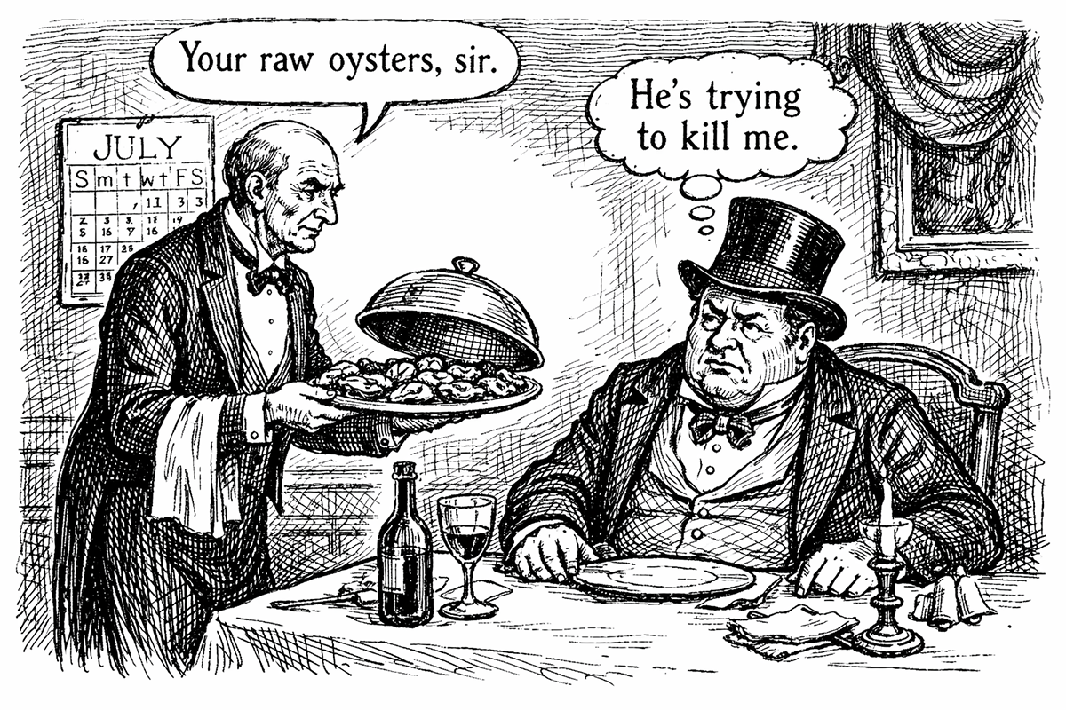 Man being served raw oysters